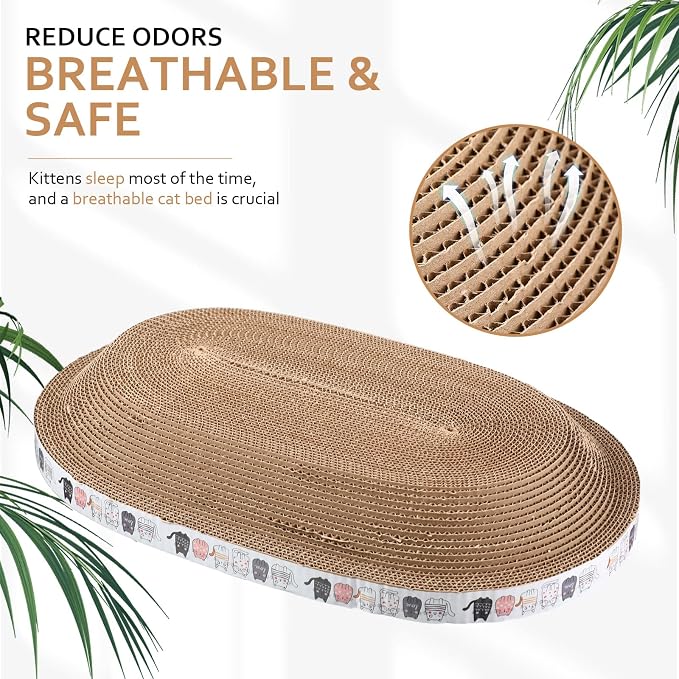 Mixweer 3 Pcs Cat Scratcher Cardboard Large Oval Cat Scratch Pad Board Bed Bowl 2 in 1 Corrugated Lounge Couch Nest for Cats Grinding Claw Furniture Protector Indoor - Image 5