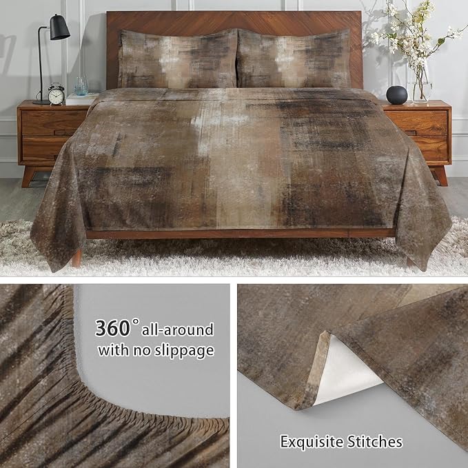 WeCozy Full Size Bed Sheet Sets with Pillowcases, Brown Grey Painting 4 Pcs Soft Microfiber Bedding for Kids and Adults, Beige Contemporary Flat, Fitted Sheet for Bedroom Bed Decor - Image 5