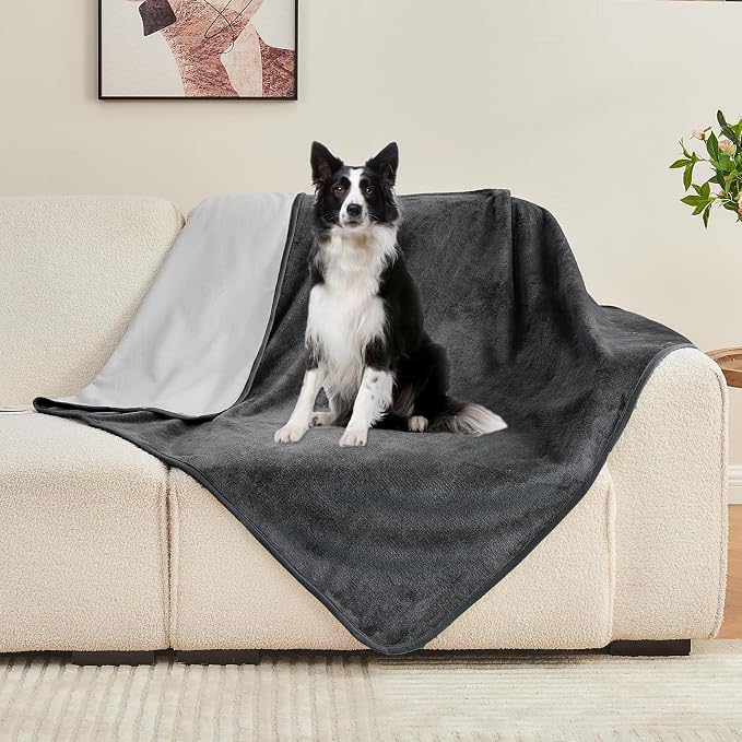 Waterproof Blanket 80"x90" for Adults, Reversible Waterproof Bed Cover for Dogs Cats Pets, Soft Leakproof Blanket for Bed Couch Sofa Furniture Protector, Dark Grey/Light Grey - Image 6