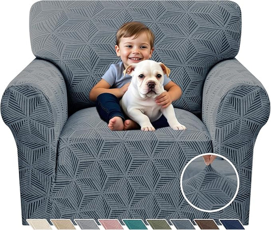 YEMYHOM 1 Piece Stretch Chair Sofa Slipcovers Couch Covers for 1 Seat, Jacquard Armchair Covers with Non-Slip Elastic Bottom, Thickened Furniture Protector for Dogs Pets kids (Small, Dark Gray） by YEMYHOM