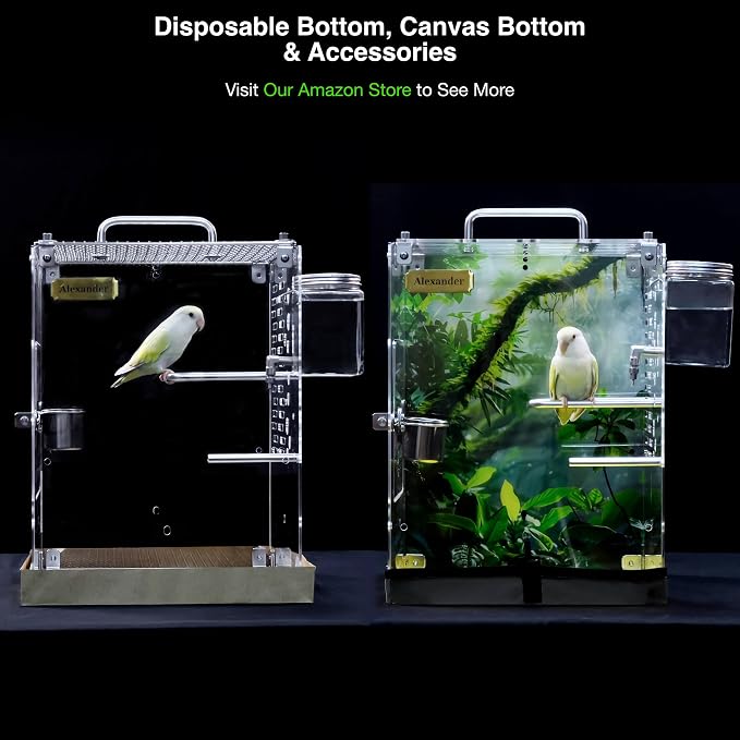 GuineaLoft™ Crystal Clear Custom Acrylic Bird Cage (Model-ET2) | Custom Sizes from Small to Extra Large w/ Optional Divider, Name Plate, UV Background, & Accessories - Image 7