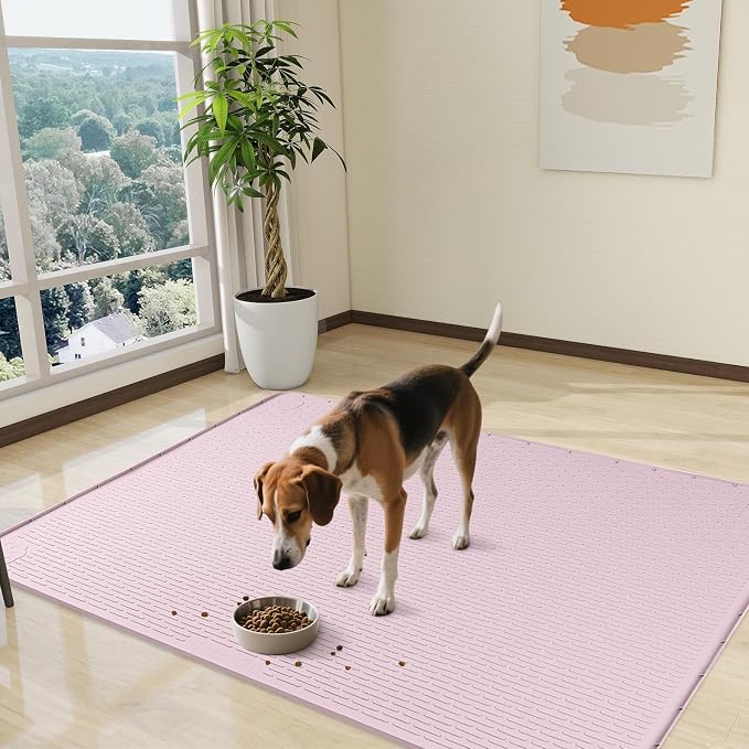 Dog Food Mat 50''x35'' Extra Large Dog Mat for Food and Water, Pink | Silicone Dog Bowl Mat with Raised Edge, Waterproof Non-Slip Pet Feeding Mat for Floors, fit for Dog Cat Bowls - Image 7