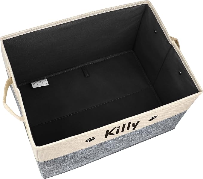 PET ARTIST Personalized Dog Toy Bin for Dog Toys Accessories - Foldable Dog Toy Basket Storage Box for Pet Toys,Dog Coat, Upgrade Grey, M:15''(38cm)*11''(28cm)*9''(23cm) - Image 3