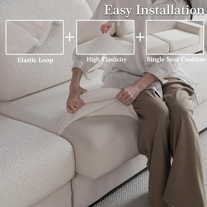 OHSIO Couch Cushion Covers for Sectional Sofa, Stretch Soft Sofa Slipcovers Washable Wear-Resistant Universal Furniture Protector for Living Room(3 Seaters Covers, Ivory) - Image 4
