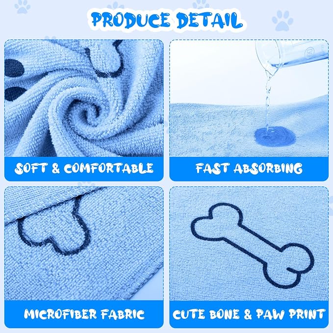 Tatuo 22 Pcs Dog Towels for Drying 20 x 40 Inch Pet Bath Towels Absorbent Microfiber Towel Quick Drying Puppy Bathing Supplies for Small Medium Large Dog Puppy Cat(Blue,Bone Pattern) - Image 3