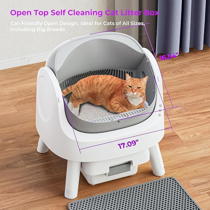 PetPivot Automatic Litter Box for Cats, Open-Top Design with Safety Sensors, Includes Liners and Litter Mat, Suitable for Multi-Cat Homes, Grey - Image 6