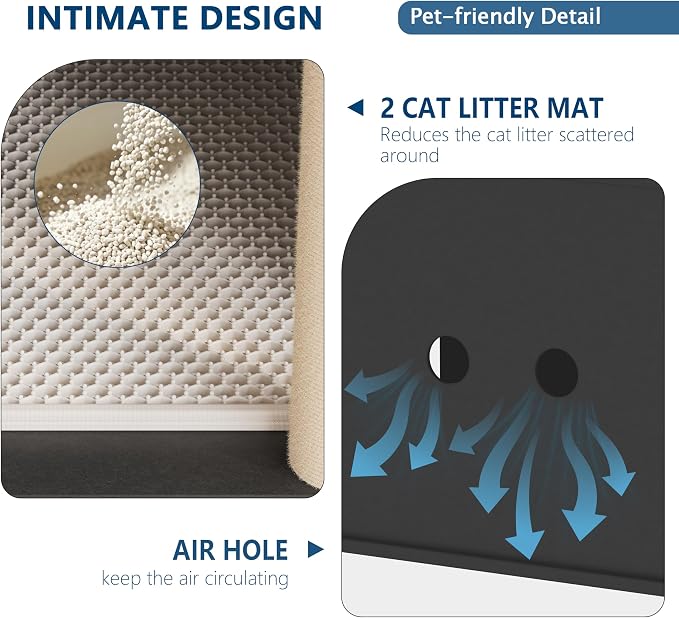 Litter Box Cabinet, Hidden Cat Litter Box Furniture with Dual Compartments, Odor Control & Scratch-Resistant Panels, Compact Enclosure for Multiple Cats, White Black Grey - Image 6