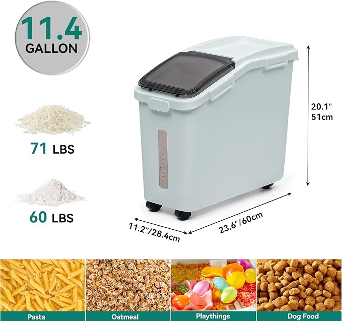 YITAHOME Large Flour & Rice Food Storage Bins, 11.4-Gallon with Wheels, Scoop and Airtight Lid for Bulk Cereal Grain, Sugar - Gray - Image 8