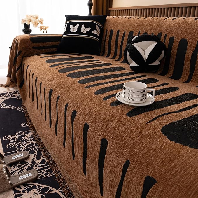 VClife Aztec Couch Cover for Sofa, Thick Plush Jacquard Couch Cover for Sectional Sofa, Breathable Washable Sofa Slipcover for Dog, Bohemian Moroccan White Pumpkin Slip Cover 71"X150" - Image 5