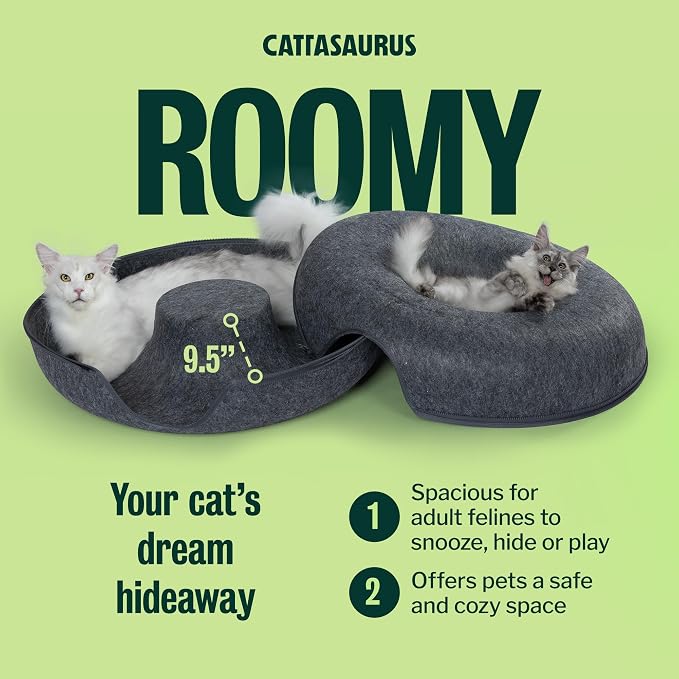 Cattasaurus Peekaboo Cat Cave Donut for Multiple & Large Cats up to 30-45 lbs, 3-in-1 Self Warming Cat Bed, Tunnel & Scratcher for Indoor Cats, Washable & Detachable Small Dog Bed (Dark Gray, Jumbo) - Image 3