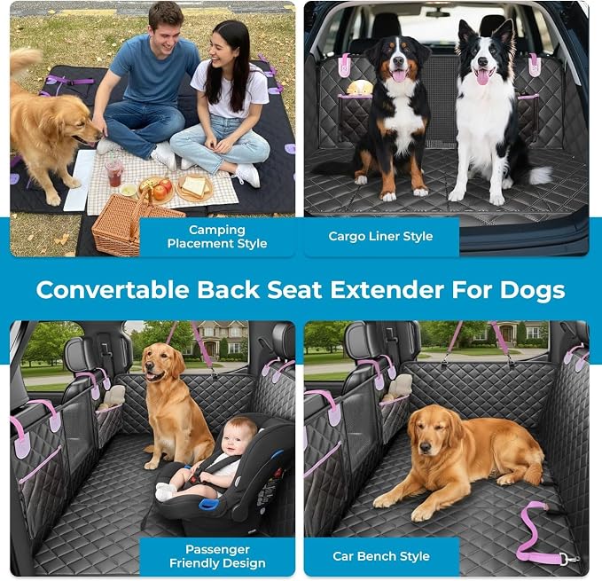 World Trip Dog Car Seat Cover for Back Seat, Hard Bottom 450 LB, 2026 Upgraded Oxford Fabric, Back Seat Extender for Dogs, Mesh Window, Waterproof Scratchproof, Extra Hair Glove, Fits Cars SUVs Trucks - Image 9