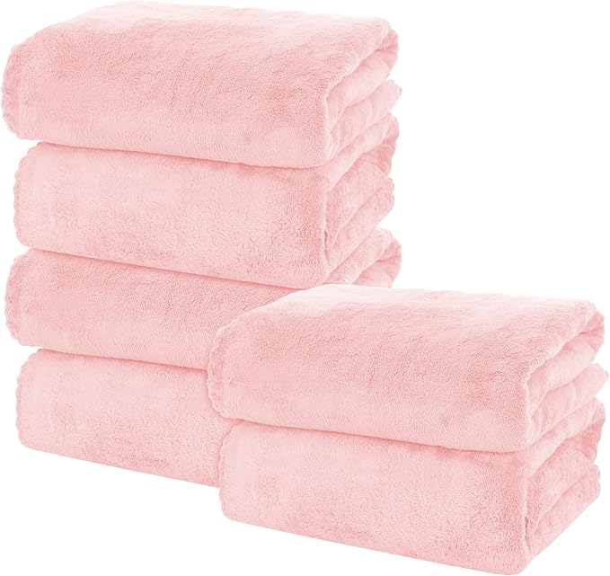 MOONQUEEN 6 Pack Premium Bath Towel Set - Quick Drying - Microfiber Coral Velvet Highly Absorbent Towels - Multipurpose Use as Bath Fitness, Bathroom, Shower, Sports, Yoga Towel (Pink) by MOONQUEEN