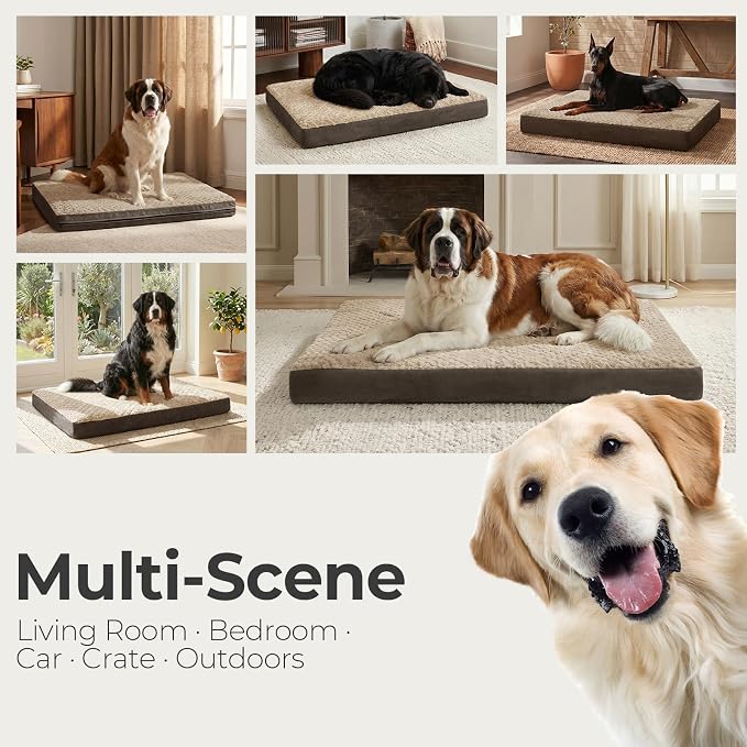 44" Indestructible Dog Bed for XXL Dogs – Chew-Proof Pet Mat with Double-Sided Plush & Waterproof Liner, Tough Crate Mat with Egg-Crate Foam Support, Indoor & Outdoor Use, Brown - Image 6