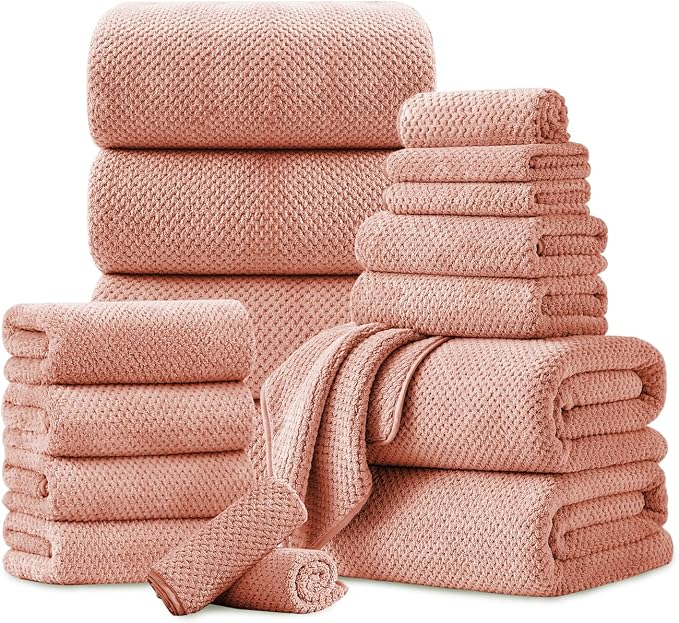 18 Piece Microfiber Bath Towels Set - 6 Bath Sheets,6 Hand Towels And 6 Washcloths,Soft Family Towels,Highly Absorbent Bathroom Towel,Quick Dry Shower Towel Luxury Towels For Hotel Spa Dorm-Orange by FerdilanUS