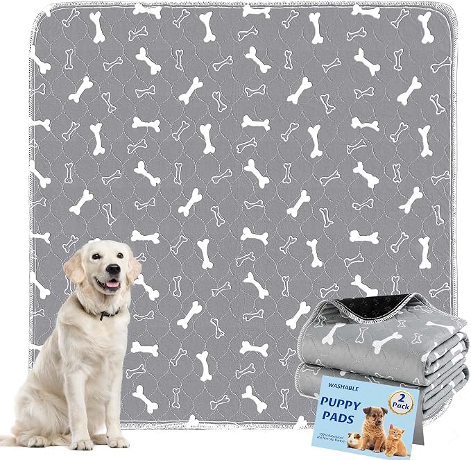 Washable Pee Pads for Dogs, 2 Pack Dog Pee Pads Washable, Waterproof Puppy Pads Mat Reusable Fast Absorbent Dog Potty Training Pads, Whelping Pads for Playpen Crate - 24”x24” by Baodan
