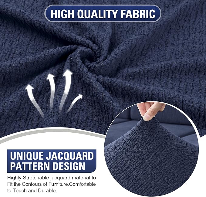 Sectional Couch Covers Stretch Cushion Covers Washable Wear-Resistant Universal Sofa Slipcovers Furniture Protector Separate Seat Chaise Couch Cover (Navy, 2 PC Armrest Covers) - Image 4
