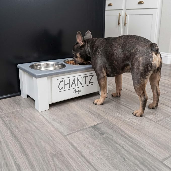 Elevated Dog Bowls for Small Dogs, Personalized Food Stand for Small Breed | Farmhouse Style, Elevated Wood Stand, Storage Container, Stainless Steel Bowls, Raised Anti-Slip Feeder, Made in USA - Image 3