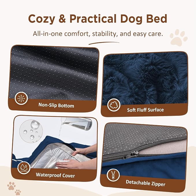 Comfort Expression Orthopedic Dog Bed for Extra Large Dogs with Bolster | Waterproof Dog Couch Bed with Washable Cover & Non-Slip Bottom, Supportive Egg Crate Foam XL Pet Bed, 45x35 Inch - Image 4