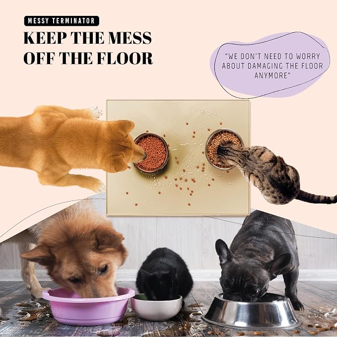 AVERYDAY 100% Waterproof Thicker Silicone Dog Food Mat, 0.63'' Raised Edge Bowl Mat for Food & Water, Non Slip Pet Feeding Placemat for Messy Drinkers, Perfect for Large Medium Small Breeds, 32"x24" - Image 2