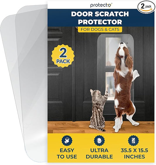 PROTECTO 2-Pack Door Protector from Dog Scratching, 35.5x15.5 - Door Guard | Clear Door Scratch Protector & Screen Door Protector for Cats, Scratch Shield - Window, Wall, Sliding Doors, Indoor Outdoor by protecto