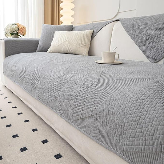 vctops Cotton Quilted Couch Covers for Sectional Sofa (Grey,36"x94") | Geometric Washable Non Slip Sofa Slipcover for Dogs, Children, Pets Furniture Protector Cover by vctops