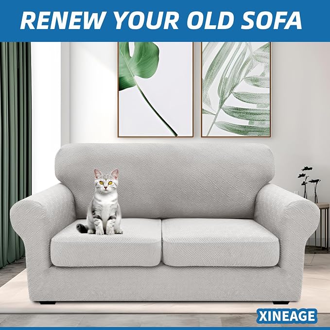 XINEAGE 2026 New 3 Pieces Couch Covers for 2 Cushion Sofa Super Stretch Loveseat Slipcover Pet Dog Universal Slip Cover Anti Slip Love Seat Furniture Protector (Silver Grey, 55"-69") - Image 4