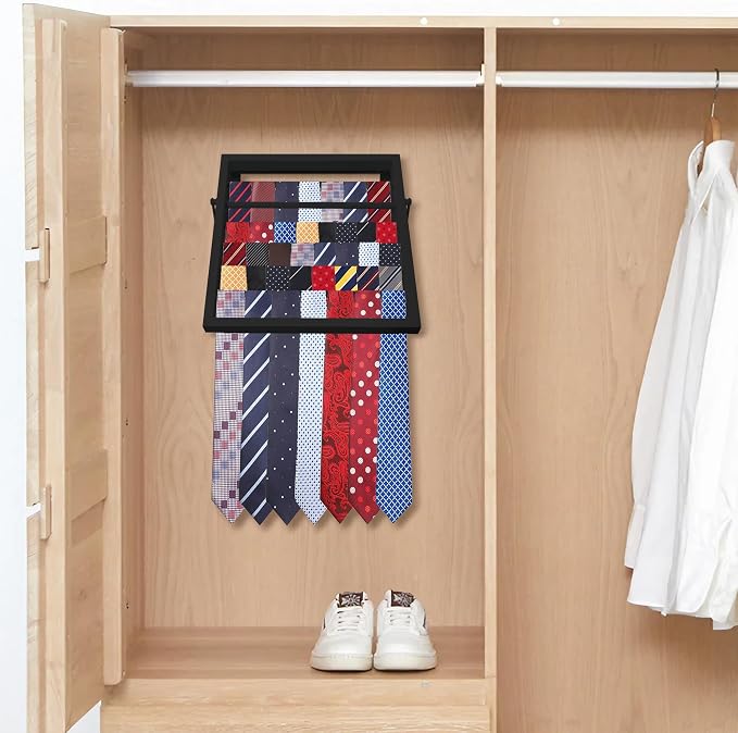 Tie Rack Wall Mounted, Adjustable Angle Tie Organizer for 60 Ties & Scarves | Holds up to 60 Ties, 10 Angle Slots, Wall-Mounted Easy Installation, Long-Lasting Design - Image 5