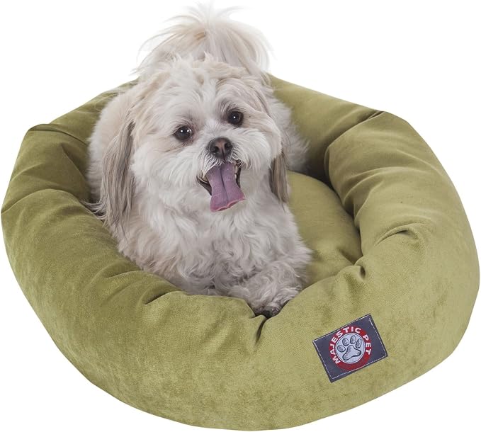 Majestic Pet 40 Inch Micro Velvet Calming Dog Bed Washable – Cozy Soft Round Dog Bed with Spine for Head Support - Fluffy Donut Puppy Mat 40x29x9 (inch) Large – Apple - Image 2