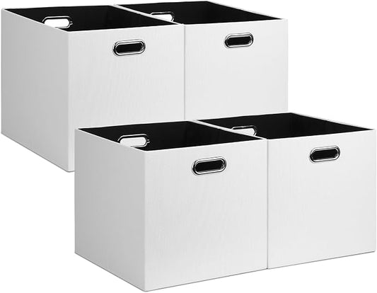 Posprica 13x15x13in Collapsible Storage Bins, Fabric Foldable Cube Storage Boxes, Decorative Storage Baskets Organizer for IKEA Kallax, Shelves, Closet, Clothes, Set of 4-White by Posprica