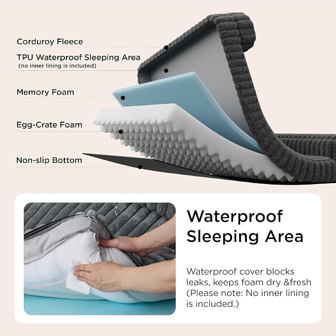 Bedsure ComfyFleece™ Orthopedic Dog Beds Large Sized Dog, Waterproof Memory Foam Pet Bed with Sides, Non-Slip Bottom and Egg-Crate Foam Large Pet Couch Sofa with Washable Corduroy Cover, Blue - Image 4