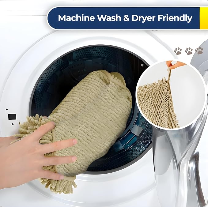 Muddy Mat Doggy Dryer, Highly Absorbent Microfiber Washable Dog Shammy Quick Drying Towel Absorber - Extra Soft Plush Wrap Chenille Bath Towels to Dry Soggy Large Pets & Small Puppy-Beige 15"x38" - Image 6