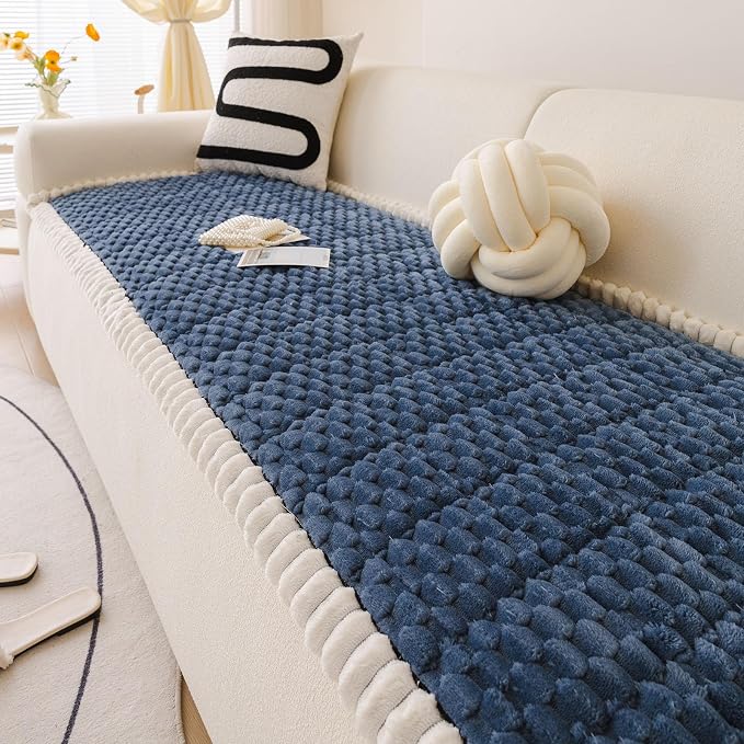 Faux Fur Couch Cover for Dogs Washable, Soft Cozy Non Slip Sectional Sofa Cover, Pet Couch Covers for 3 Cushion Sofa L Shaped, Furniture Protector for Pets Kids(Blue,28"x70") - Image 6