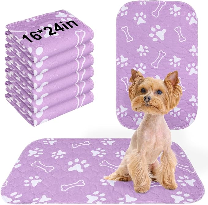 BEAUTYZOO 6 Pack Washable Pee Pads for Dogs, Reusable Puppy Pads for Potty Training, Waterproof Super Absorbent Whelping Pads Mats Non Slip Against Urine for Small Medium Dogs Cats, 16" x 24" by BEAUTYZOO