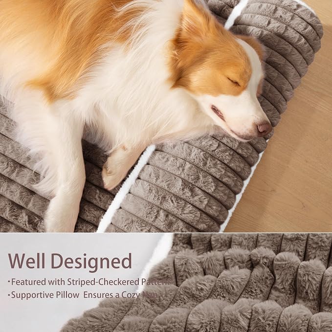 Orthopedic Large Dog Bed Pillow Pet Sofa Bed 56''X40'' Taupe | Egg-Crate Foam Pet Couch Large Sized Dog, Waterproof Removable Washable Cover,Furry Puppy Crate Mat With Nonskid Bottom - Image 5