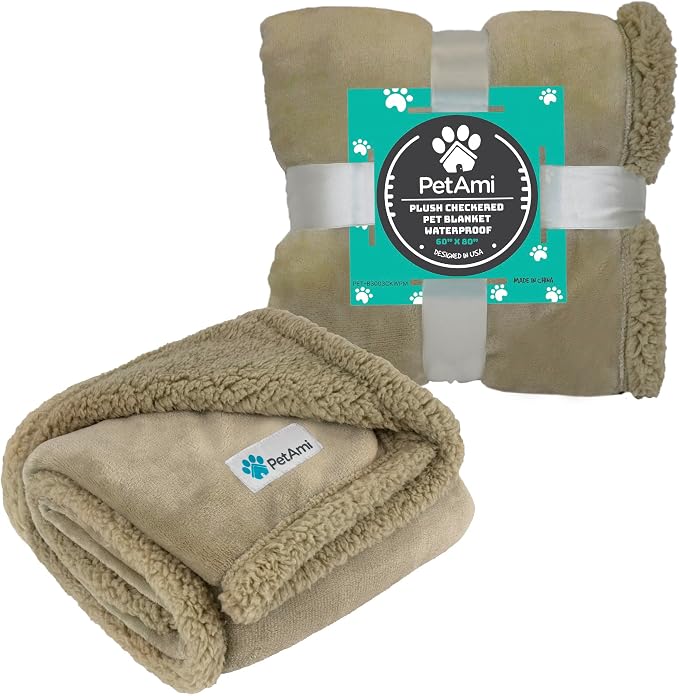 PetAmi Waterproof Dog Blanket for Couch, Pee Proof Sherpa Fleece Reversible Pet Throw, Furniture Protector for Bed Sofa Kennel, Soft Washable Cover for Small Medium Dog Puppy Cat, 29x40 Taupe Sherpa - Image 8