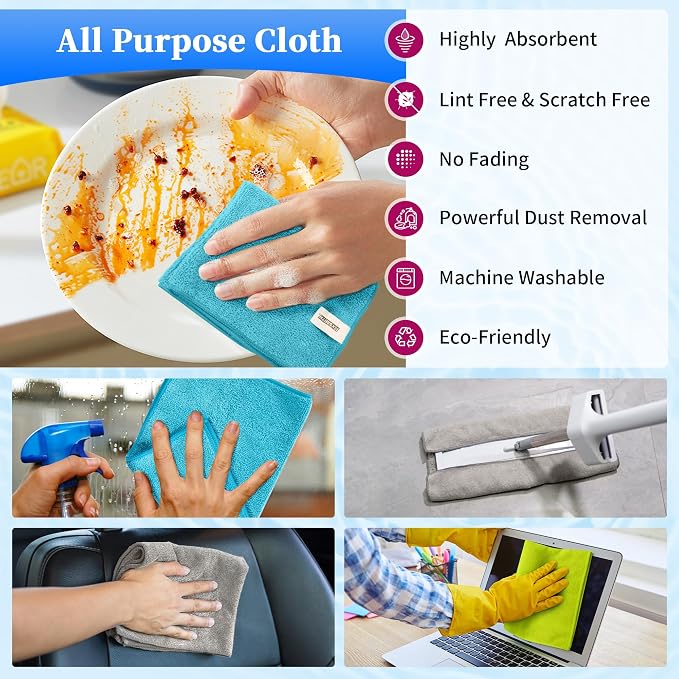 FIXSMITH Microfiber Cleaning Cloth - Pack of 48, Multi-Functional Cleaning Towels, Size: 12 x 16 in, Highly Absorbent Cleaning Rags, Lint-Free, Streak-Free Cleaning Cloths for Car Kitchen Home Office - Image 3