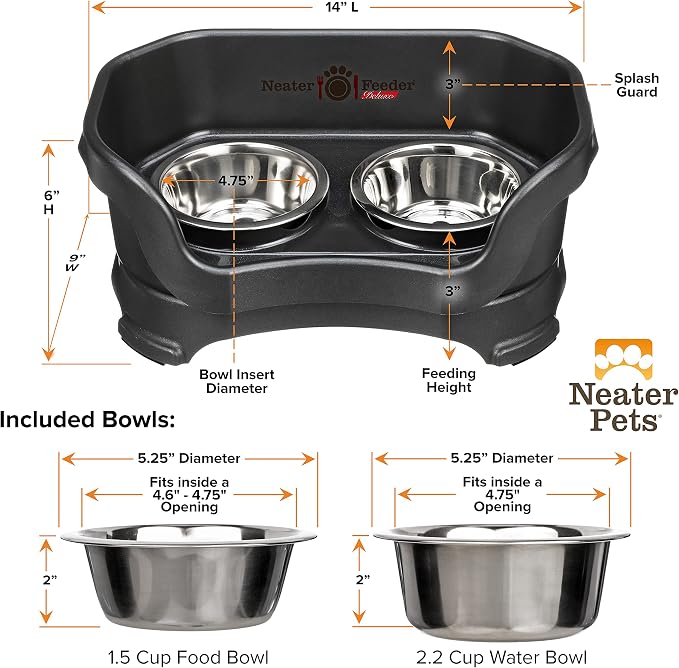 Neater Pet Brands Neater Feeder Deluxe Mess Proof Dog Bowls Elevated for Small Dogs Under 19 lbs, Made in USA, No Spill Raised Dog Food Bowl Stand Feeding Station, Food and Water Bowl Set, Black - Image 7