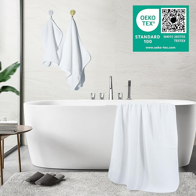 POLYTE 430 GSM Microfiber Quick Dry Lint Free Oversize Bath Towel Set, 6 Piece (Waffle Weave) - Image 4