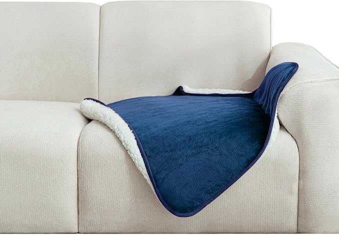 gogobunny Waterproof Pet Blanket for Small Dogs and Cats, Reversible Sherpa Fleece Soft Plush Throw for Couch Protection, Washable Furniture Protector (Navy Blue, 30x30 inches) by gogobunny