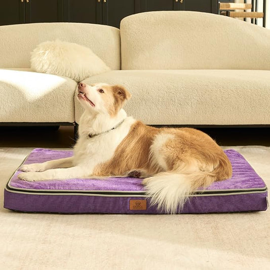 LIORCE Memory Foam XL Dog Bed - 4” Thick Orthopedic Beds for Extra Large Dogs - Waterproof Dog Bed with Removable Washable Cover & Wrap-Around Zipper - Ultimate Comfort and Easy Maintenance, Purple by LIORCE