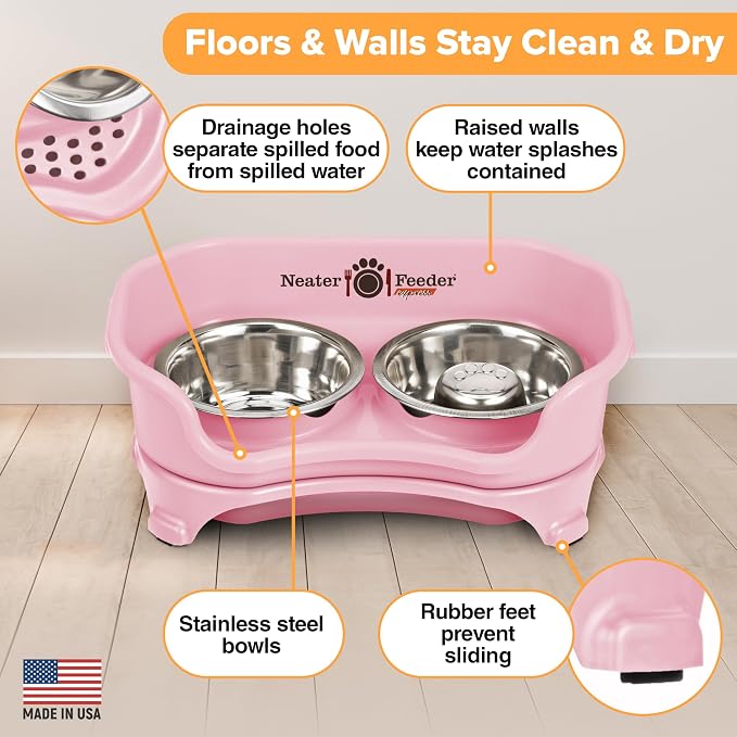 Neater Feeder Express Mess Proof Dog Bowls Elevated for Small Breed – Made in USA – No Spill Raised Slow Feeder Elevated Dog Bowl Stand, Stainless Steel Food and Water Bowl Set, Pink - Image 5