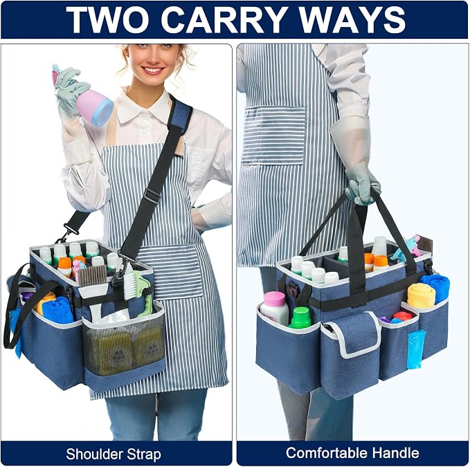 Cleaning Caddy,Cleaning Bag for Housekeepers,Cleaning Supplies Organizer with Handle,Blue - Image 5