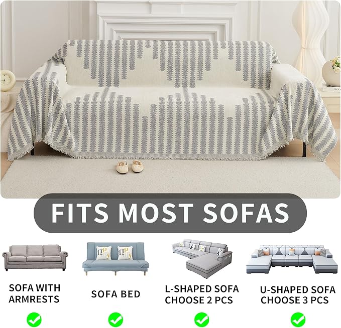HAOMAIJIA Boho Sofa Covers Couch Covers for 2 Cushion Couch Sofa Pet Friendly Soft Thick Non Slip Couch Cover for Dogs Washable Sectional Couch Covers L Shape Furniture Protector (Grey, 71"x102") - Image 6
