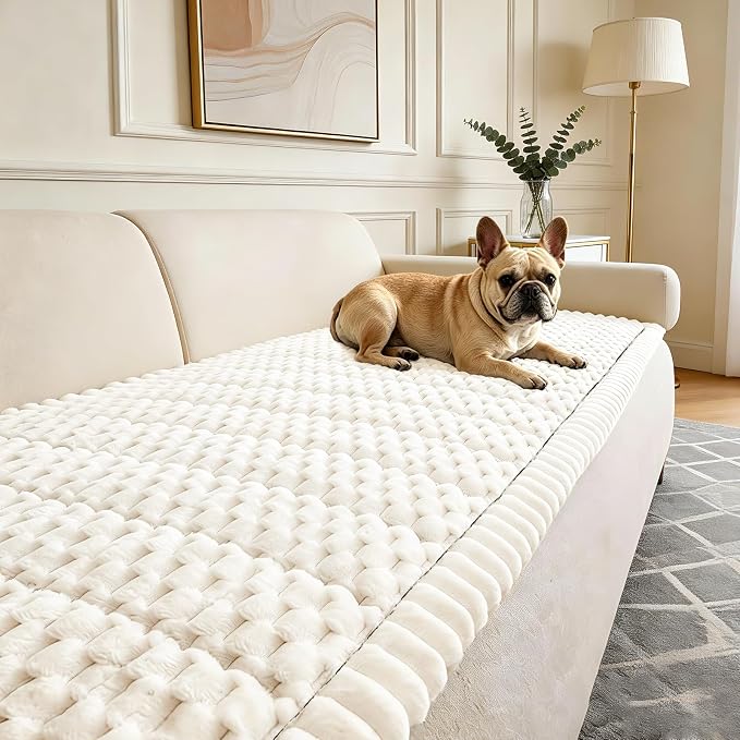 Couch Cover for Dogs Washable,Non Slip Fuzzy Durable Pet Friendly Cozy | Soft Slipcovers for 3 Cushion Sofa Cover,Plush Thick Protector Fits Mat Bed Leather & Fabric Couches (Beige 27.6"x70.9") by CoSofSLIP