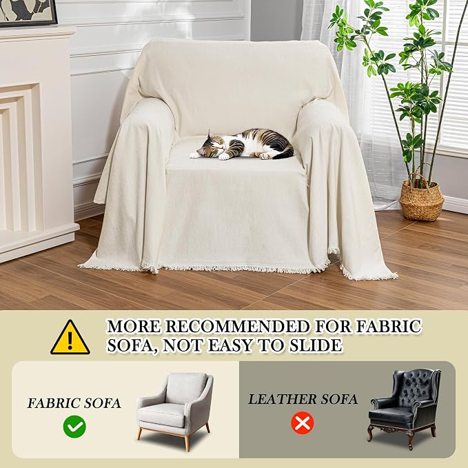 MEETSKY Oversized Chair Cover Washable Armchair Sofa Cover for Dog, Couch Protector for Sofa Single Cover, Small Couch Cover Sofa Throw Cover with Tassel, 71" x 91", Beige - Image 6