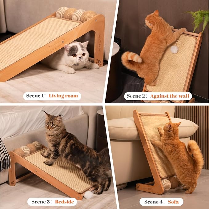 CHEERHOME PETS Sisal Cat Scratcher Ramp with Balls, 24.8" L Shape Cat Scratching Post Climbing Scratch for Indoor Cats, Solid Wooden Cat Furniture(Upgraded) - Image 6