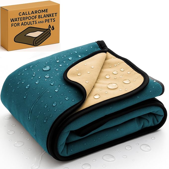Waterproof Blanket for Bed & Couch Protection, Blue/Beige, 50"x60" | High-Density Heavy-Duty Material – Ultra-Soft & Durable Soft Fleece, Leakproof, Reversible, Silent No-Crinkle Design by Callarome
