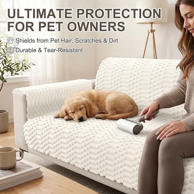 Smiry Waterproof Couch Covers for Dogs Washable, Non Slip Pet Sofa Cover | Plush Scratch Resistant Flannel Furniture Protector for Dogs, White, 27.6" x 27.6", 2 Pack - Image 6