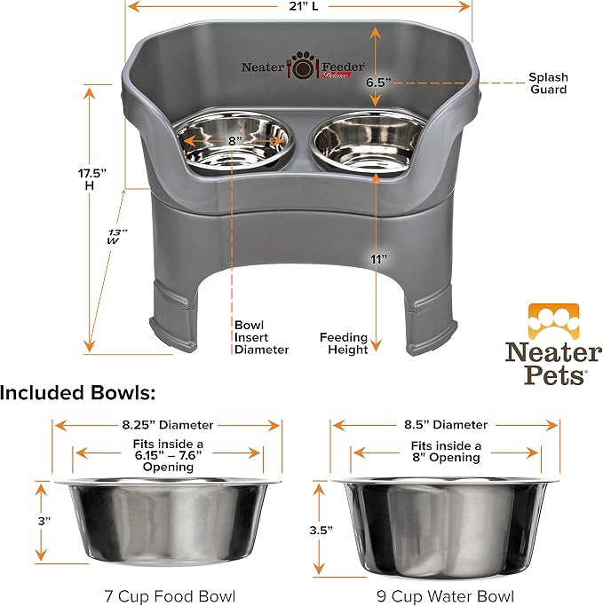 Neater Feeder Deluxe Mess-Proof Elevated Dog Bowls for Large Dogs (40+ lbs), 2 Height Adjustable (14.5” & 17.5”) No-Spill Raised Dog Bowl Stand, Stainless Steel Food Bowl Set, Made in USA, Gunmetal - Image 8