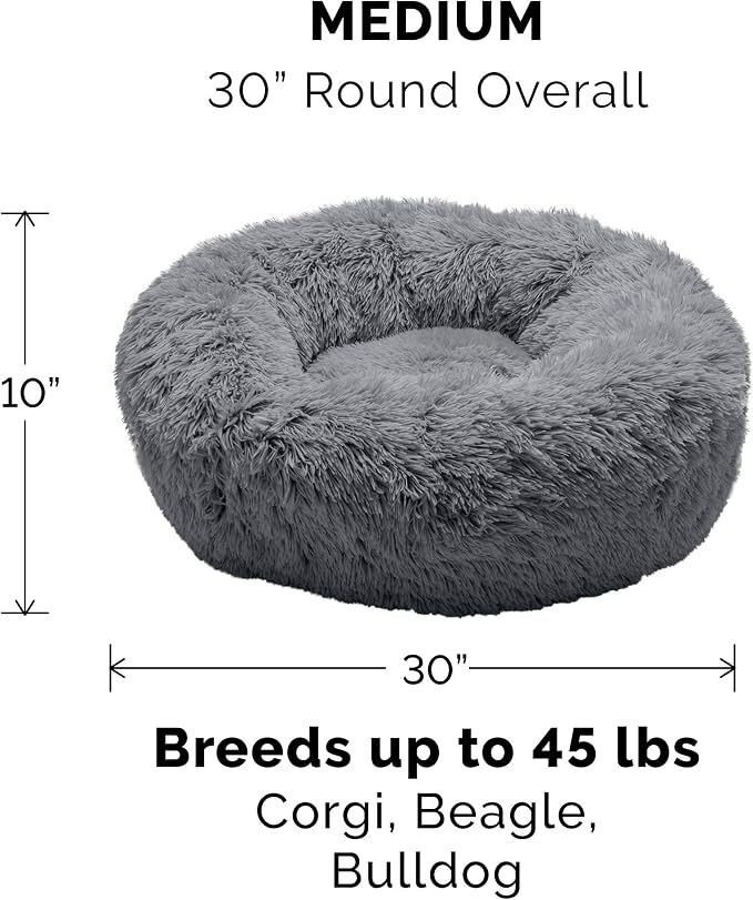 Furhaven Replacement Donut Dog Bed Cover Plush Long Faux Fur Calming Cuddler, Machine Washable - Gray, Medium - Image 3
